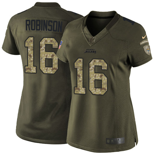 Women's Elite Denard Robinson Nike Jersey Green - #16 Salute to Service NFL Jacksonville Jaguars